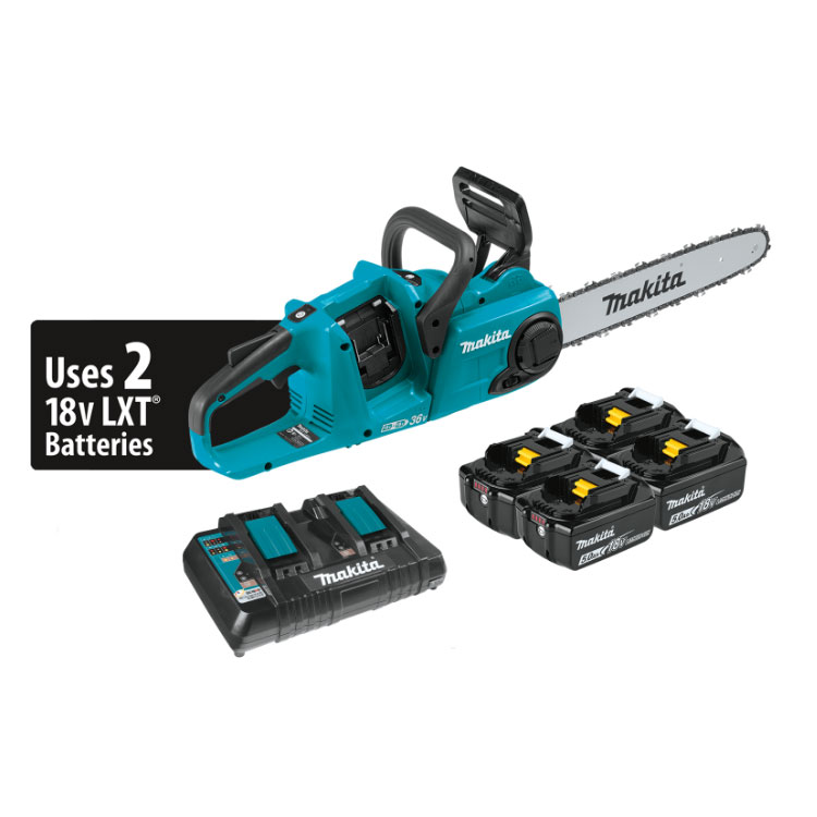 MAKITA 36v LXT 14" CRDLS CHAIN
SAW KIT INCL. 2 5.0ah BATTERIES
AND 1 DUAL PORT CHARGER
PLUS TWO FREE 5.0ah BATTERIES
included (CHAINSAW) - Marling Lumber & HomeWorks--River St.