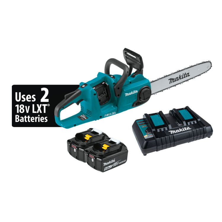 Makita 36V BL 16" Chain Saw Kit 
2-5.0Ah batteries 1 Dual port
Charger and Chainsaw - Marling Lumber & HomeWorks--River St.