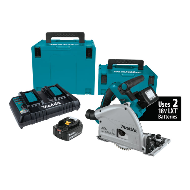 Makita X2 (36vlt) BL 6 1/2"
Plunge Circular Saw Kit
includes 1 XPS01Z Plunge Saw 
2 BL1850 Batteries 1 DC18RD Dual
Port Charger 2 interlocking
Cases - Marling Lumber & HomeWorks--River St.